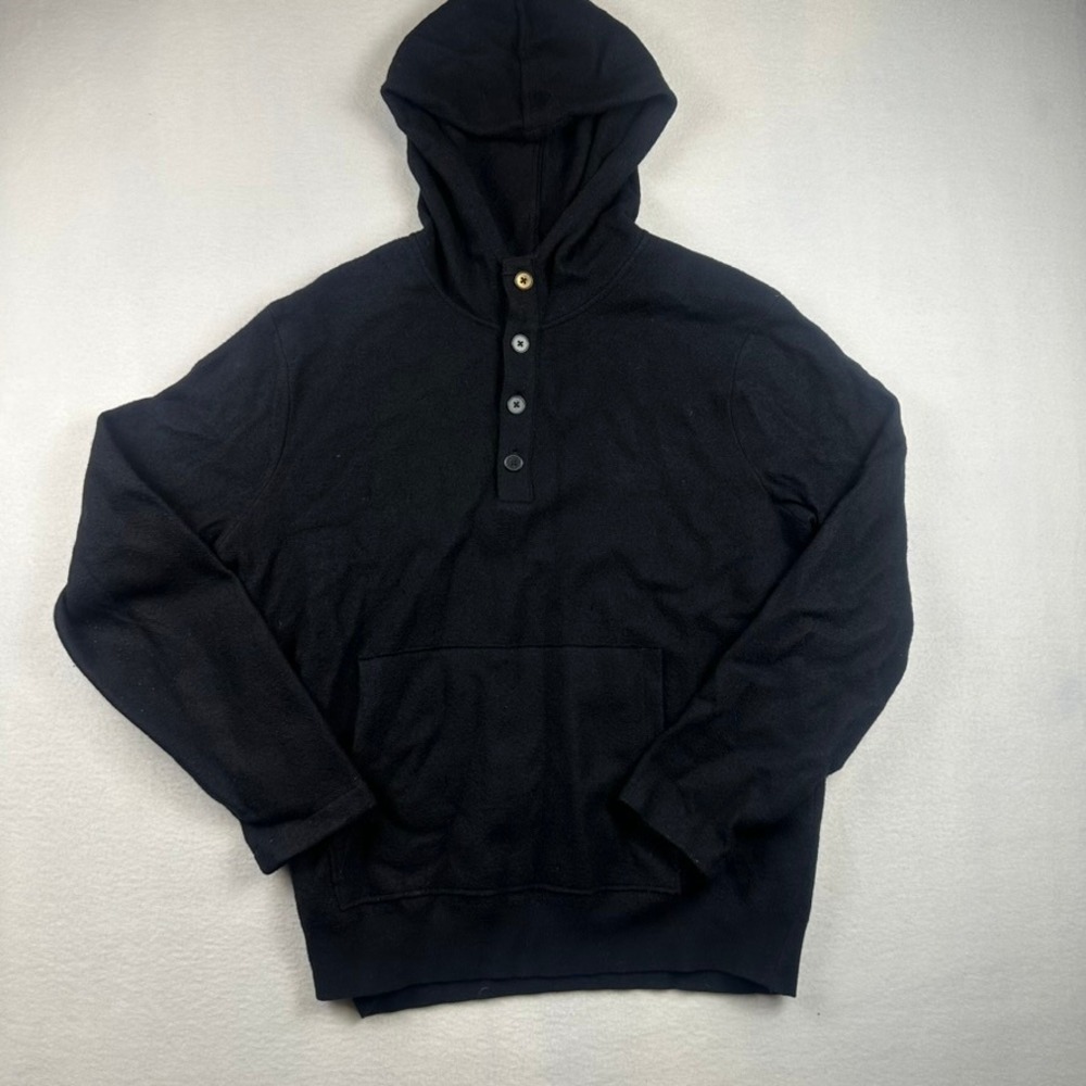 Banana Republic Henley Hoodie Men L Black Merino Wool Casual Pullover Minimalist